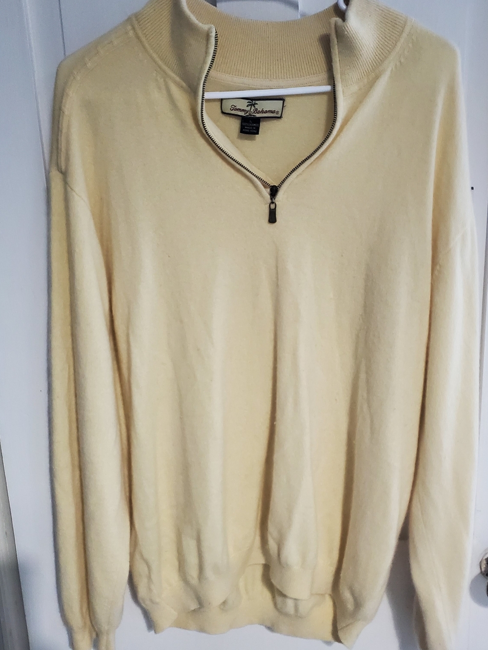 VINTAGE Tommy Bahama Men L 100% Cashmere 1/4 Zip Sweater Butter Yellow Coastal